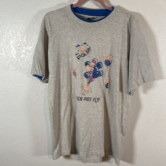 Vintage 1995 When Pigs Fly Single Stitch Graphic Tee Size Large - Picture 2 of 10